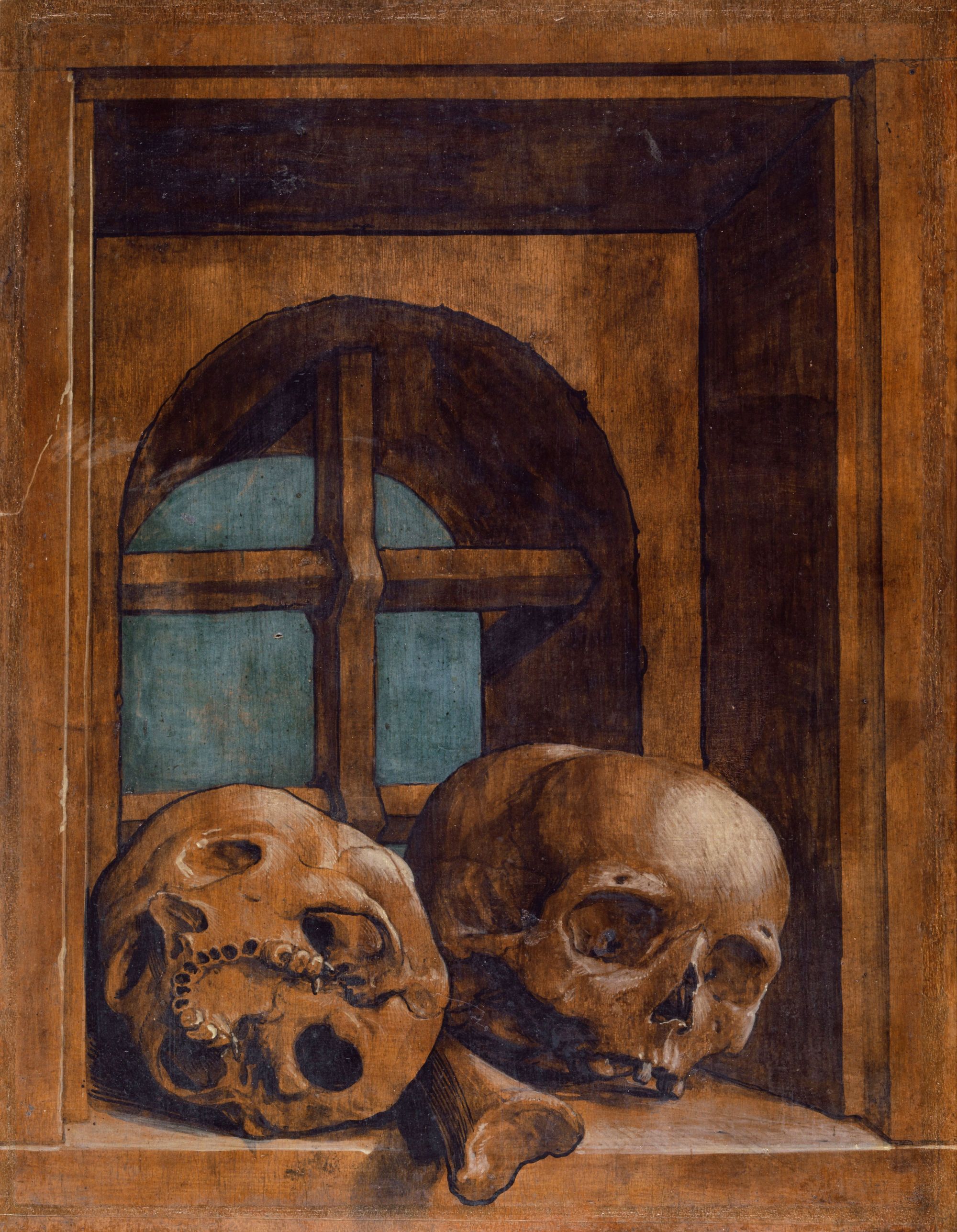 Hans Holbein d. J.,  Zwei Schädel in einer Fensternische, um 1520, Kunstmuseum Basel, Amerbach-Kabinett, Foto: Martin P. Bühler