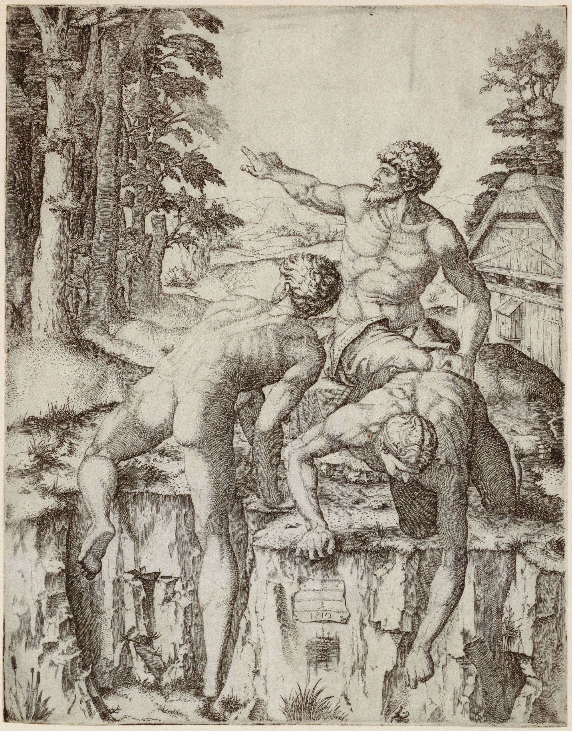 Marcantonio Raimondi, Die Kletternden, 1510, Kunstmuseum Basel, Kupferstichkabinett, Museum Faesch, Photo: Martin P. Bühler