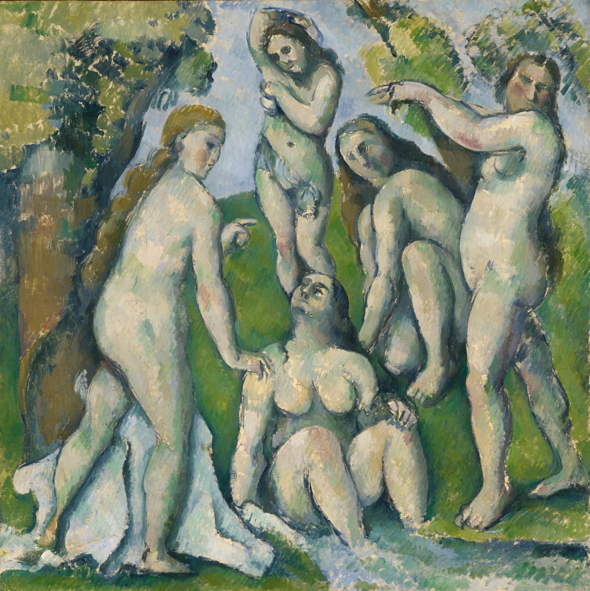Paul Cézanne, Cinq baigneuses, 1885–1887, Öl auf Leinwand, 65,3 x 65,3 cm, Kunstmuseum Basel, mit Beiträgen der Basler Regierung, der Max Geldner-Stiftung und privater Kunstfreunde erworben.