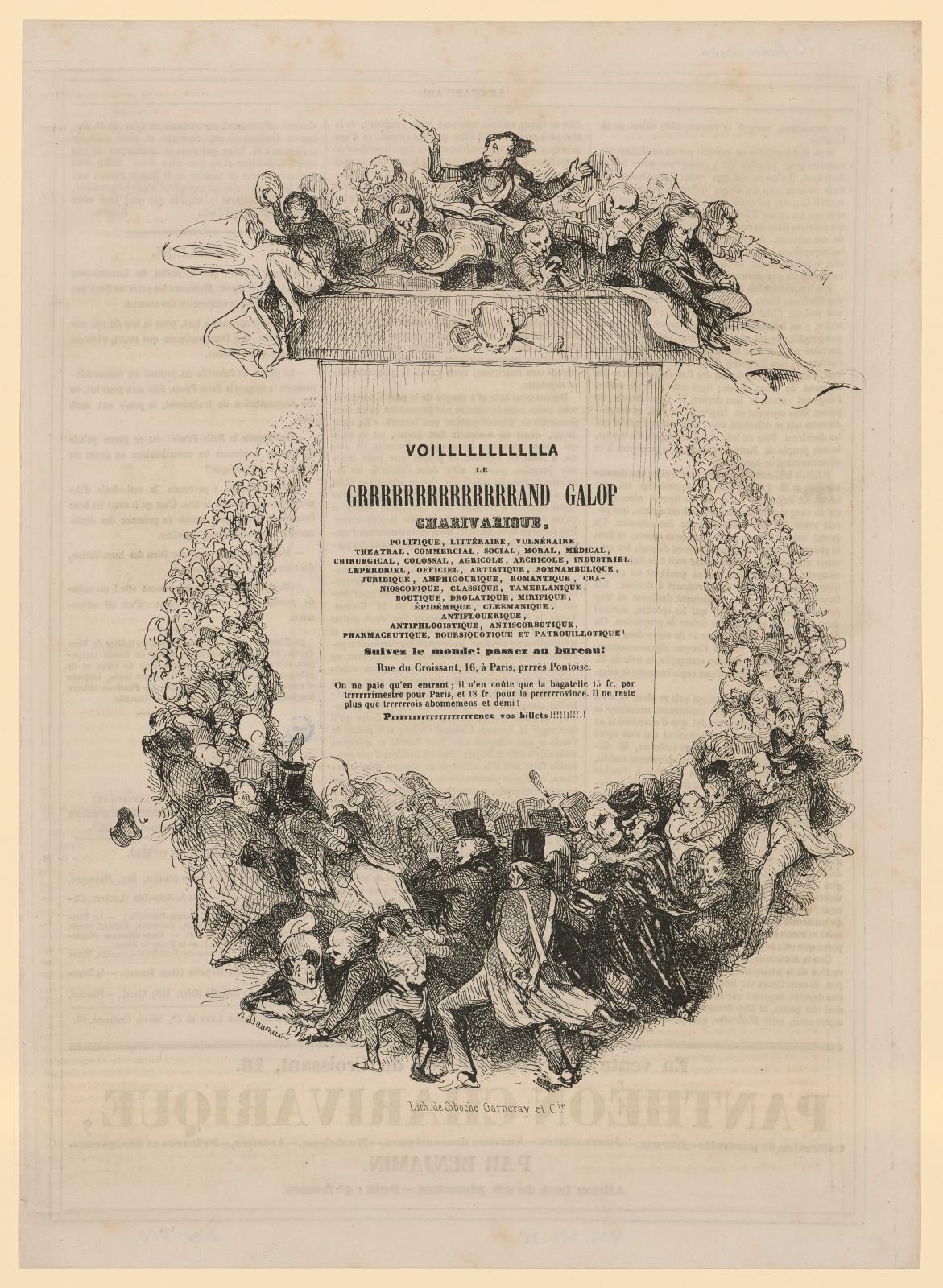 Honoré Daumier, Voilllllllllllà le grrrrrrrrrrrrrrand galop charivarique, erschienen in: Le Charivari, 1. Mai 1839